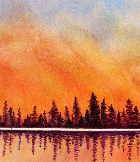 Sunset Original Watercolor Painting Sunset Pine Tree Wall - Etsy