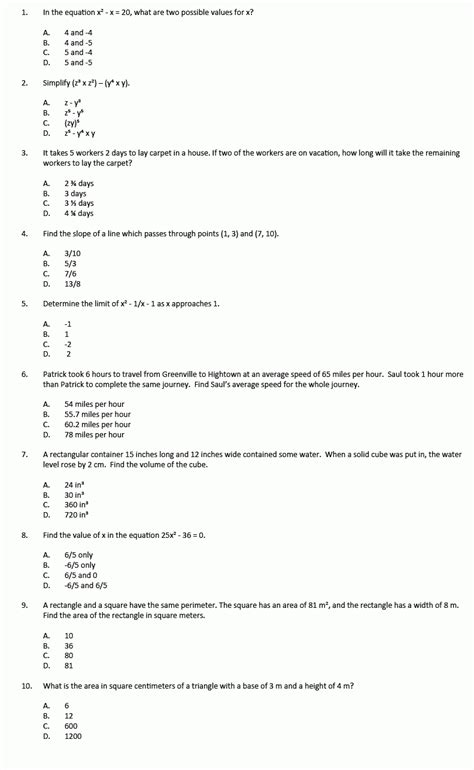 Teas Practice Questions Math