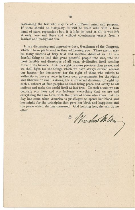 Sell Auction Woodrow Wilson April 2 1917 War Declaration Speech Signed