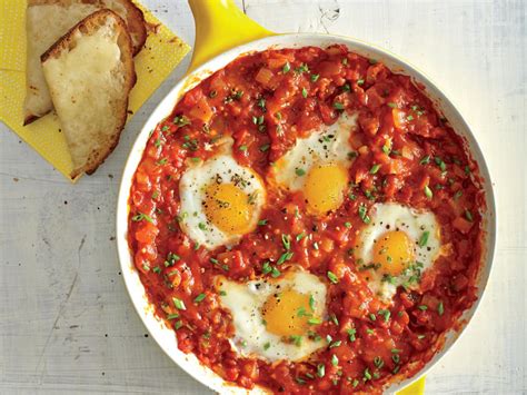 Eggs Poached in Tomato Sauce & Garlic Cheese Toasts Recipe | Recipe | Egg recipes for dinner ...