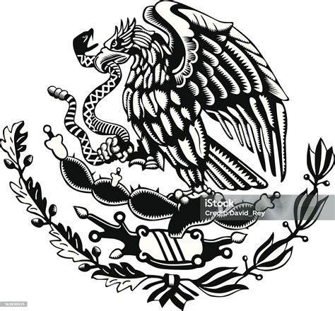 Black And White Mexico Coat Of Arms Carved Style Stock Illustration - Download Image Now ...