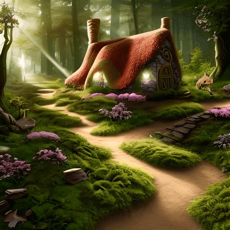 Forest with Rock Strewn Path and Fairy Cottages in Sunlight · Creative ...