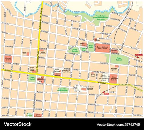 City map downtown san jose costa rica Royalty Free Vector