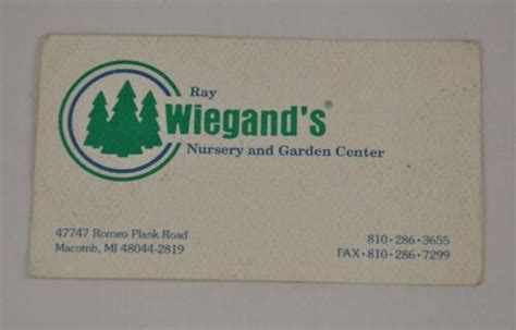 Ray Wiegand's Nursery & Garden Center Macomb Michigan Romeo Business Card | eBay