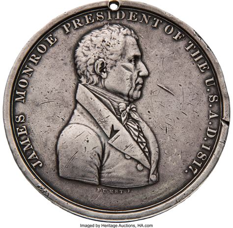 James Monroe: Indian Peace Medal with Tomahawk.... Political Tokens ...