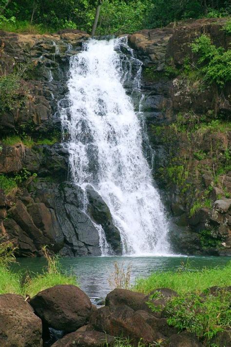 Waimea Falls Waterfall in Hawaii Stock Image - Image of pond, water ...