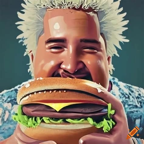 Guy fieri with a mouthwatering burger