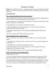 Lab 1 - Melting Points.docx - Melting Points Lab Report Purpose: The melting points of pure ...