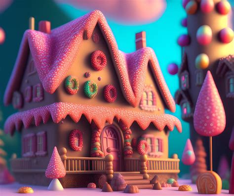 Candy Gingerbread House, Generative AI Illustration Digital Art by ...