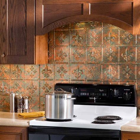 Patina copper backsplash | Copper backsplash, Metal backsplash kitchen ...