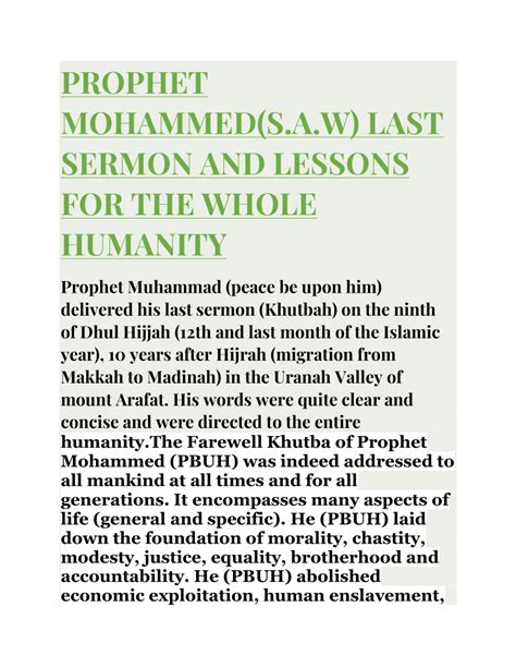 (PDF) PROPHET MOHAMMED(S.A.W) LAST SERMON AND LESSONS FOR THE WHOLE ...