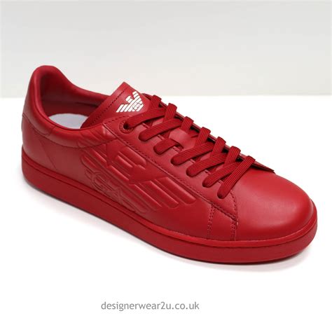 EA7 Red Leather Trainers With Embossed Logo - Footwear from ...