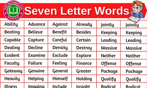 100+ List of Seven Letter Words in English » Onlymyenglish.com