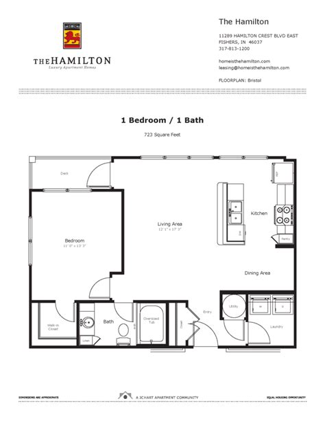 Bristol 1 Bedroom Floor Plan | The Hamilton Luxury Apartment Homes