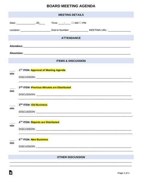 Free Board Meeting Agenda Template | Sample - PDF | Word – eForms