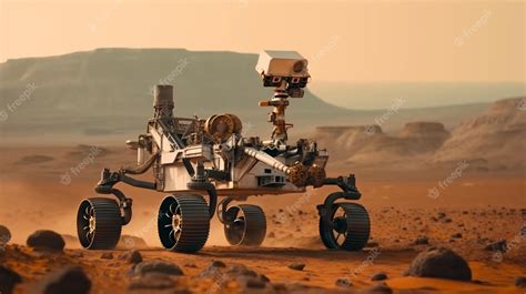 Premium AI Image | A mars rover is shown on a surface with mountains in ...