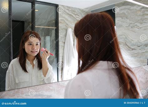 Model Make Up in Front of Mirror Stock Photo - Image of people, face: 204395966