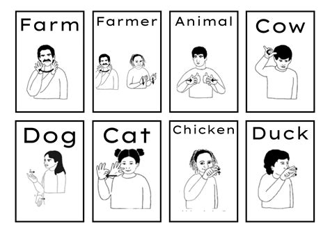 ASL Farm Animal Flashcards B/W & Color Boarders - Made By Teachers