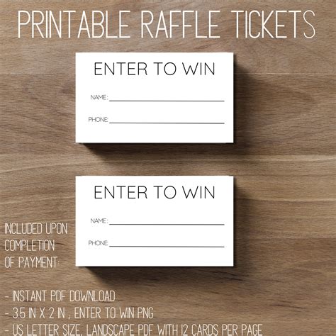 Basic Printable Raffle Ticket Raffle Tickets Printable With Name and Phoneenter to Win Printable ...