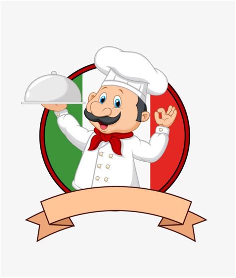 a cartoon chef holding a platter with the italian flag in the background, transparent png