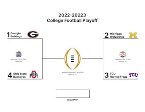 2022-2023 College Football Playoff Bracket, 8.5x11 Size Letter Paper to ...