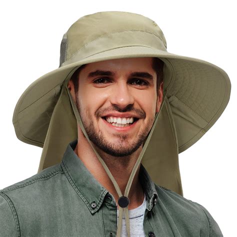 Fishing Hat with Neck Flap Cover Wide Brim Safari Hiking Cap for Men- Buy Online in United Arab ...