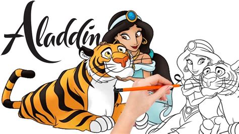 Comment dessiner la princesse Jasmine avec Rajah, son tigre de compagnie - Aladdin