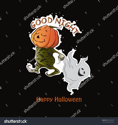 Happy Halloween Pumpkin Goes Sleep Ghost Stock Vector (Royalty Free ...