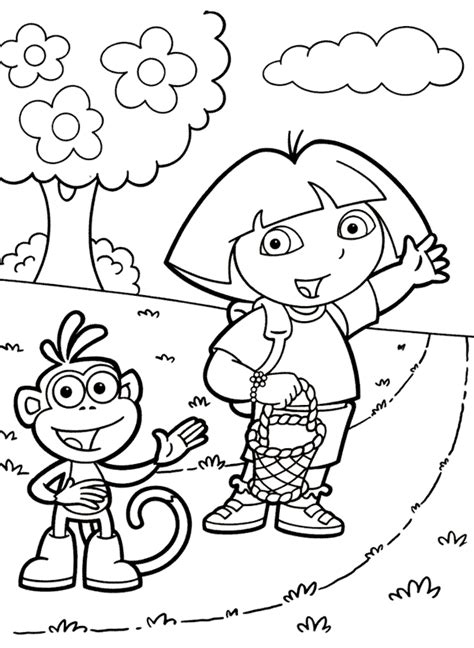 Desenho de Dora e Botas se despedindo para colorir - Tudodesenhos