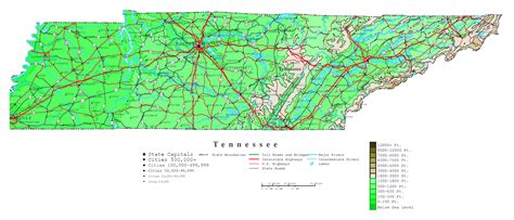 Large Detailed Road And Elevation Map Of The Usa The Usa Large ...