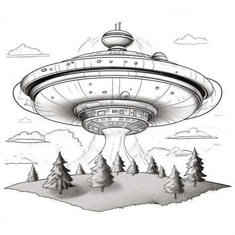 Premium AI Image | a drawing of a flying saucer with a mountain in the ...