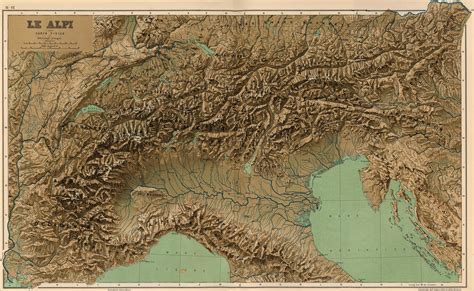 Le Alpi - physical map of The Alps (1899) | Ancient maps, Old maps, Cartography