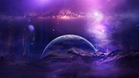 Galaxy Moon Mountain Night Planet Purple Sky Space Stars HD Galaxy Wallpapers | HD Wallpapers ...