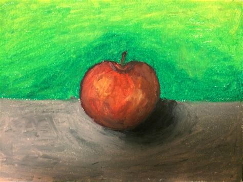 red apple, oil pastel, a4 : r/Art