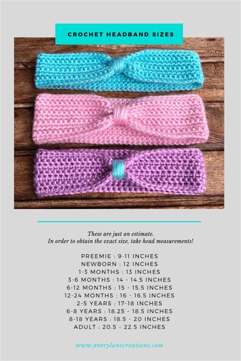 Crochet Headband Size Chart #crochetedheadbands | Baby headbands ...