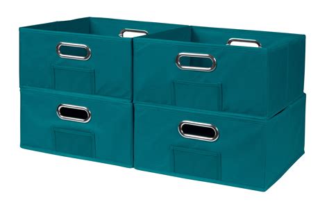 Collapsible Home Storage Set of 4 Foldable Fabric Low Storage Bins- Teal - Walmart.com
