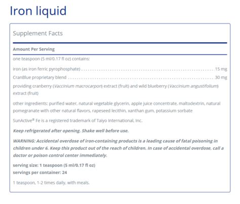 Iron liquid 120ml Supplement Facts - Phoenix Rises Acupuncture