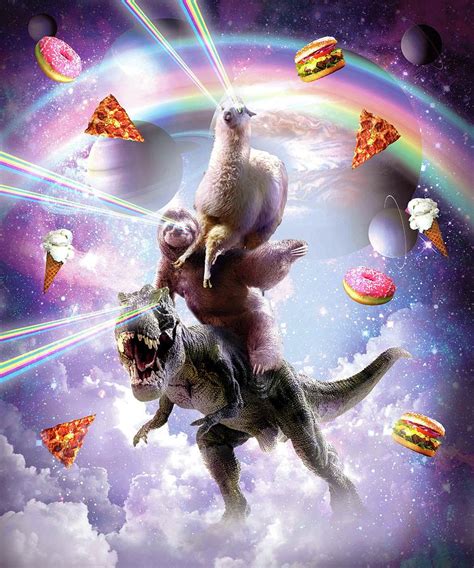 Laser Eyes Space Llama On Sloth Dinosaur - Rainbow Digital Art by ...