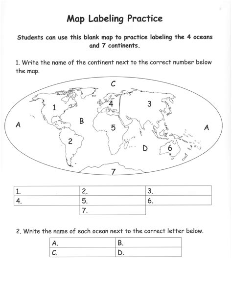 Continents Labeling Worksheets