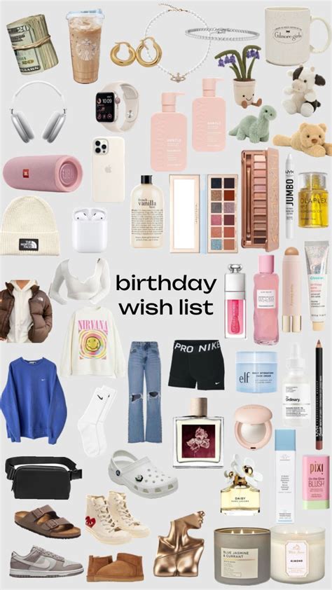 the birthday wish list is filled with different items