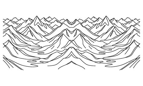 drawing mountain with forest pine trees landscape black line Sketch art Hand drawn linear style ...