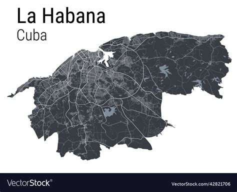 Havana map detailed black of city Royalty Free Vector Image