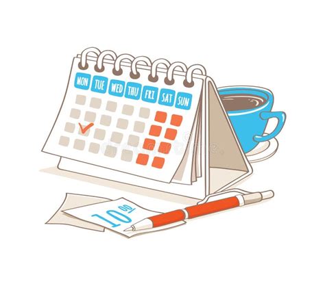 Calendar with Cup of Coffee Stock Vector - Illustration of numerals ...