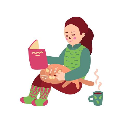 Reading little girl with cat illustration 4844512 Vector Art at Vecteezy