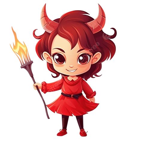 Cartoon Little Girl Wearing Halloween Devil Costume Holding Pitchfork, Little, Cartoon Girl ...