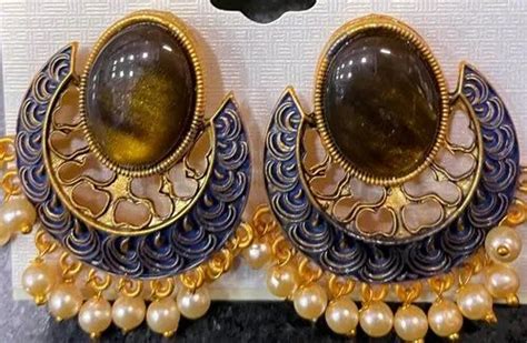 Alloy Golden Stone Embedded Earrings at Rs 75/pair in Mumbai | ID: 24803957491