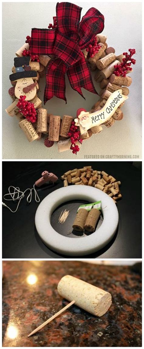 Wine Cork Christmas Wreath Craft | Ghirlande di natale per porta, Idee ...