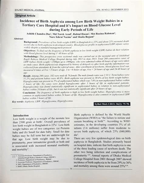 (PDF) Incidence of Birth Asphyxia among Low Birth Weight Babies in a ...