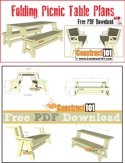 Folding Picnic Table Plans - PDF Download - Construct101