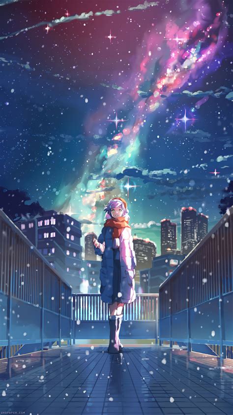 Anime Girl Night Sky Stars 4K #6270f Wallpaper PC Desktop